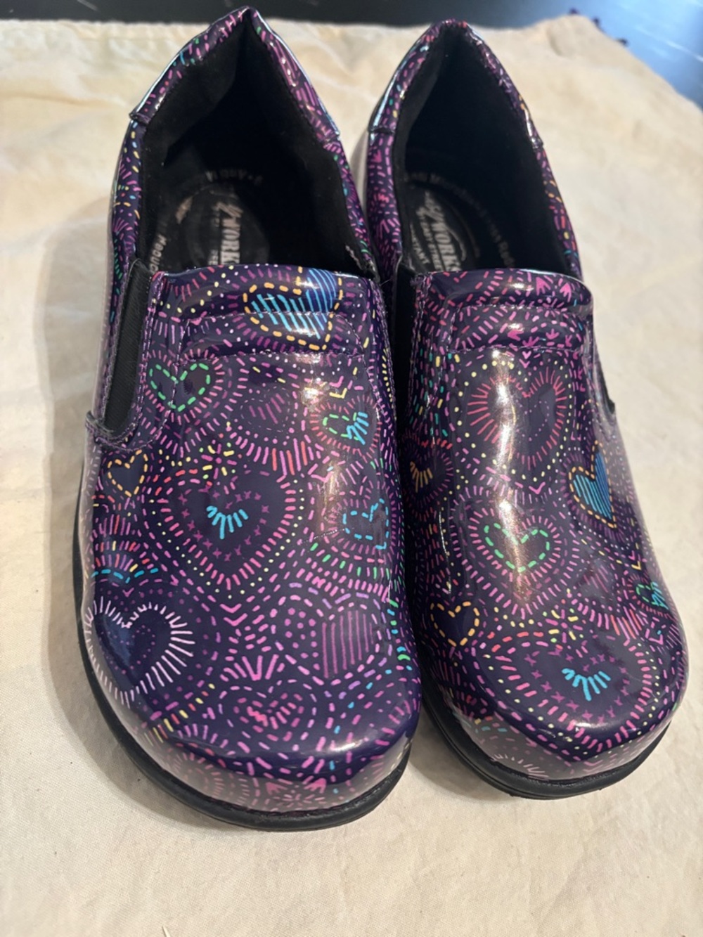 Purple Heart-Print Slip-On Clogs Easy Street for Women